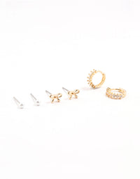 Gold Pearl & Bow Diamante Earrings 3-Pack - link has visual effect only