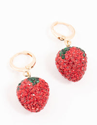 Strawberry Diamante Gold Huggie Earrings - link has visual effect only