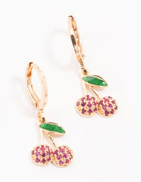 Cherry Gold Cubic Zirconia Huggie Earrings - link has visual effect only