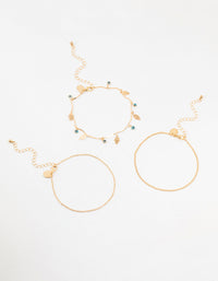 Gold Evil Eye & Hamsa Hand Anklets 3-Pack - link has visual effect only