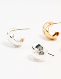 Mixed Metals Silver & Gold Plated Ball & Hoop Stud Earrings 2-Pack - link has visual effect only