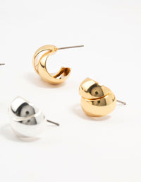 Mixed Metals Silver & Gold Plated Ball & Hoop Stud Earrings 2-Pack - link has visual effect only