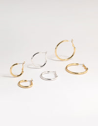 Mixed Metals Basic Thick Hoop Earrings 3-Pack - link has visual effect only