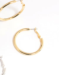 Mixed Metals Basic Thick Hoop Earrings 3-Pack - link has visual effect only