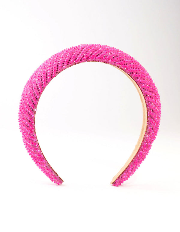 Fuchsia Diagonal Diamante  Mixed Metals Headband