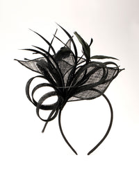 Black Sinamay Feather Mesh Fascinator - link has visual effect only