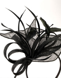 Black Sinamay Feather Mesh Fascinator - link has visual effect only