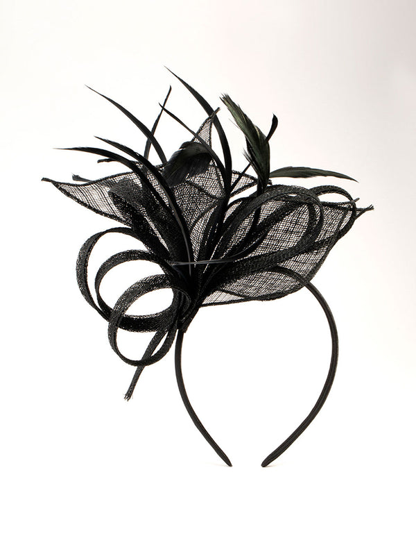 Black Sinamay Feather Mesh Fascinator