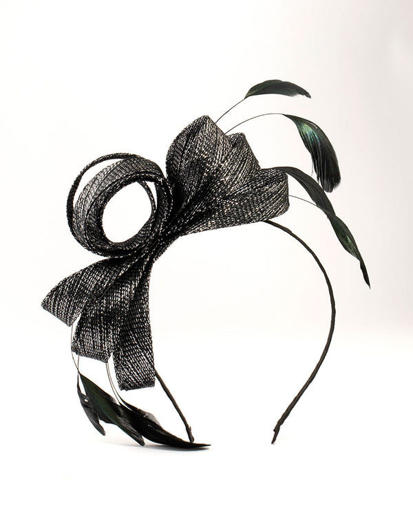 Black Metallic Feather Fascinator