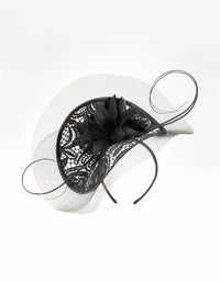 Black Sinamay Lace Quill Fascinator - link has visual effect only