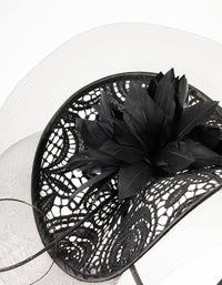 Black Sinamay Lace Quill Fascinator - link has visual effect only