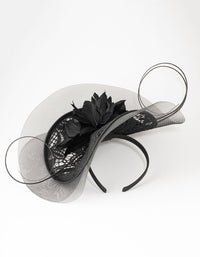 Black Sinamay Lace Quill Fascinator - link has visual effect only