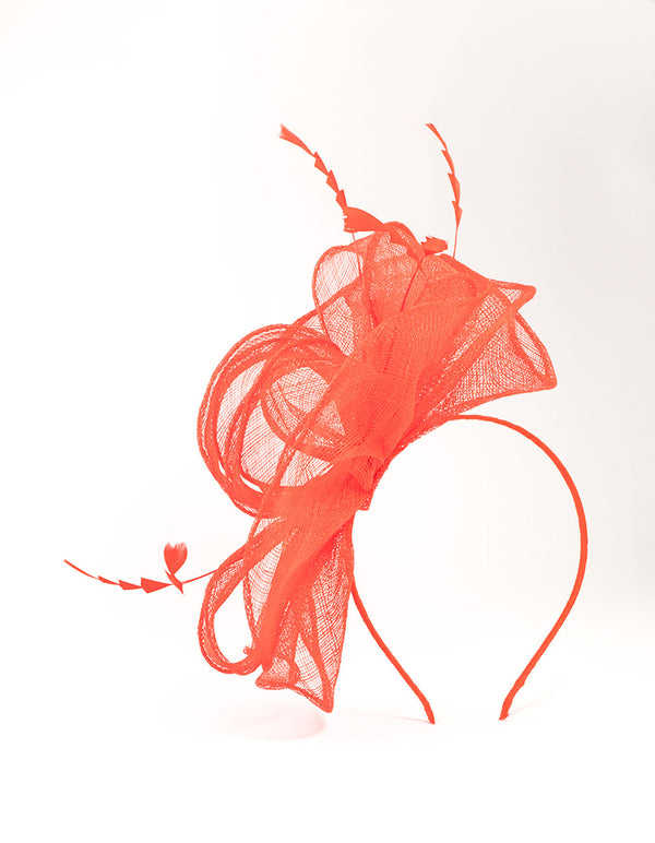 Red Sinamay Triangle Feather Fascinator