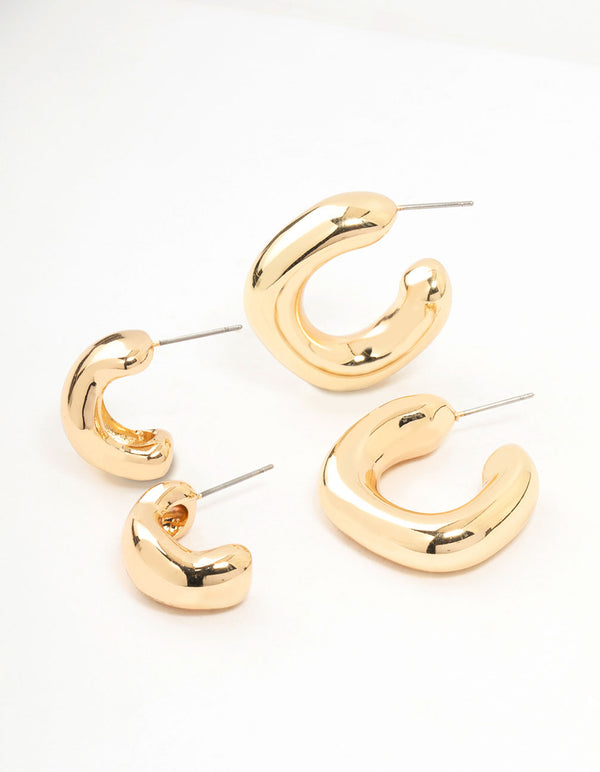 Gold Molten Hoop Earrings 2-Pack