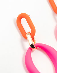 Pink & Orange Coated Metal Link Drop Earrings - link has visual effect only