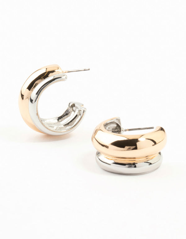 Mixed Metals Gold & Silver Small Ridged Hoop Earrings