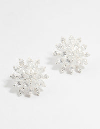 Large Silver Plated Round Floral Cubic Zirconia Stud Earrings - link has visual effect only