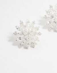 Large Silver Plated Round Floral Cubic Zirconia Stud Earrings - link has visual effect only