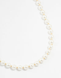 Gold Plated Alternating Medium Pearl & Ball Necklace - link has visual effect only