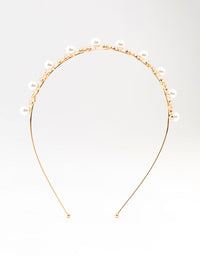 Gold Plated Alternating Flower & Pearl Headband - link has visual effect only