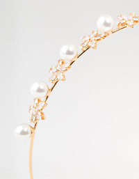 Gold Plated Alternating Flower & Pearl Headband - link has visual effect only