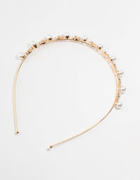 Gold Plated Alternating Flower & Pearl Headband - link has visual effect only