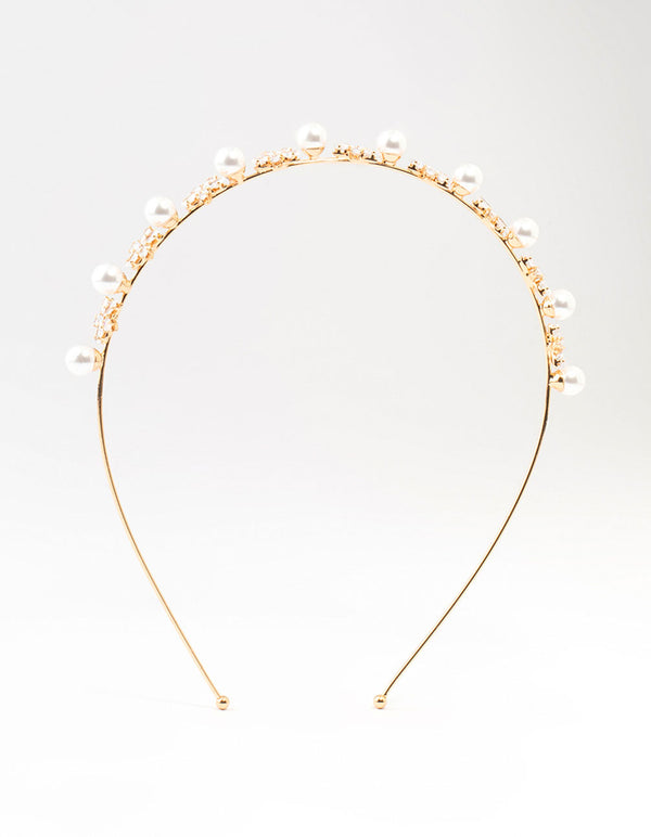 Gold Plated Alternating Flower & Pearl Headband