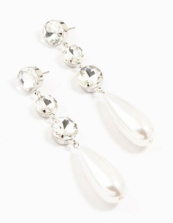 Silver Diamantes & Pearl Drop Earrings