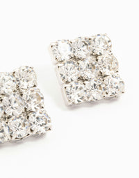 Rhodium Circular Diamante Square Statement Studs - link has visual effect only