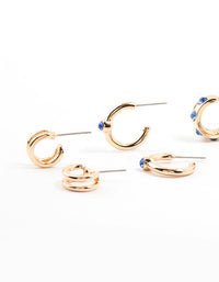 Gold Bezel Diamante Hoop Earrings 6-Pack - link has visual effect only