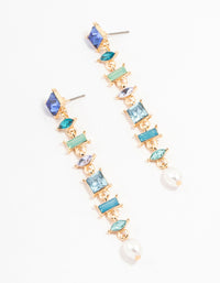 Gold & Blue Mixed Shape Square Drop Earrings - link has visual effect only