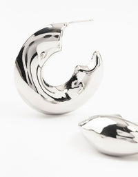 Rhodium Melted Wave Hoop Earrings - link has visual effect only