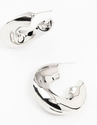 Rhodium Melted Wave Hoop Earrings - link has visual effect only