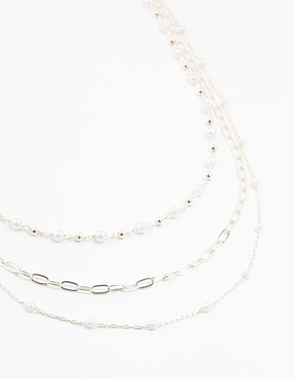 Silver Fine Station Pearl Necklace