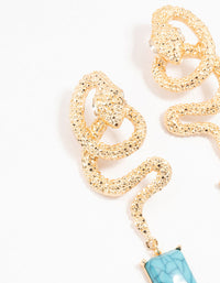 Gold & Blue Snake Stone Drop Earrings - link has visual effect only