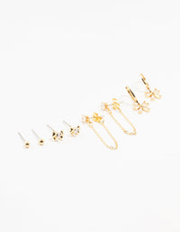 Gold Plated Brass Heart Bow Chain Earrings 4-Pack - link has visual effect only