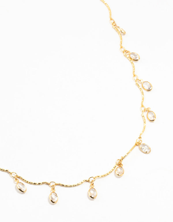 Gold Plated Brass Vine Crystal Charm Necklace