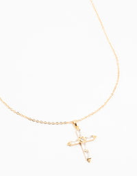 Gold Plated Brass Large Baguette Cut Cubic Zirconia Cross Necklace - link has visual effect only