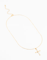 Gold Plated Brass Large Baguette Cut Cubic Zirconia Cross Necklace - link has visual effect only