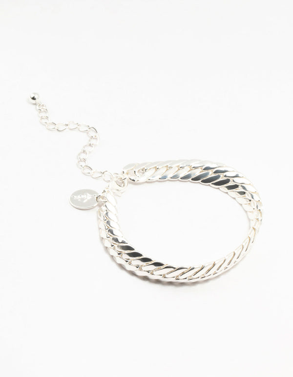 Silver Plated Brass  Herringbone T & O Bracelet