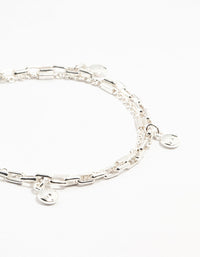 Silver Plated Brass  Station Disk Double Charm Layered Bracelet - link has visual effect only