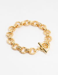 Gold Plated Brass Nautical Link T Bar Bracelet - link has visual effect only