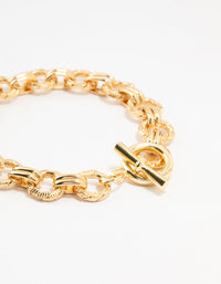 Gold Plated Brass Nautical Link T Bar Bracelet - link has visual effect only