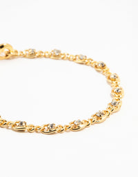 Gold Plated Brass Diamante Infinity Link Bracelet - link has visual effect only