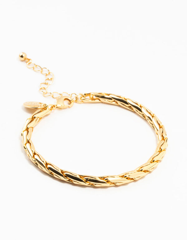 Gold Plated Brass Cylinder Long Link Bracelet