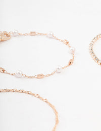 Rose Gold Dainty Pearl Bracelets & Anklets 4-Pack - link has visual effect only