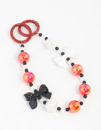 Red, White & Black Pearl & Bow Heart Keychain - link has visual effect only