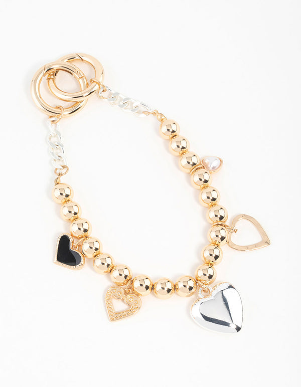 Mixed Metals Multiple Hearts Charm Keychain