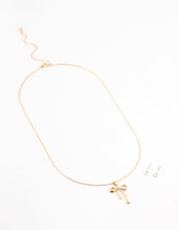 Gold Pearl Bow Necklace & Stud Earrings Set - link has visual effect only