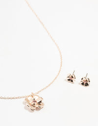 Rose Gold Diamante Flower Necklace & Stud Earrings Set - link has visual effect only